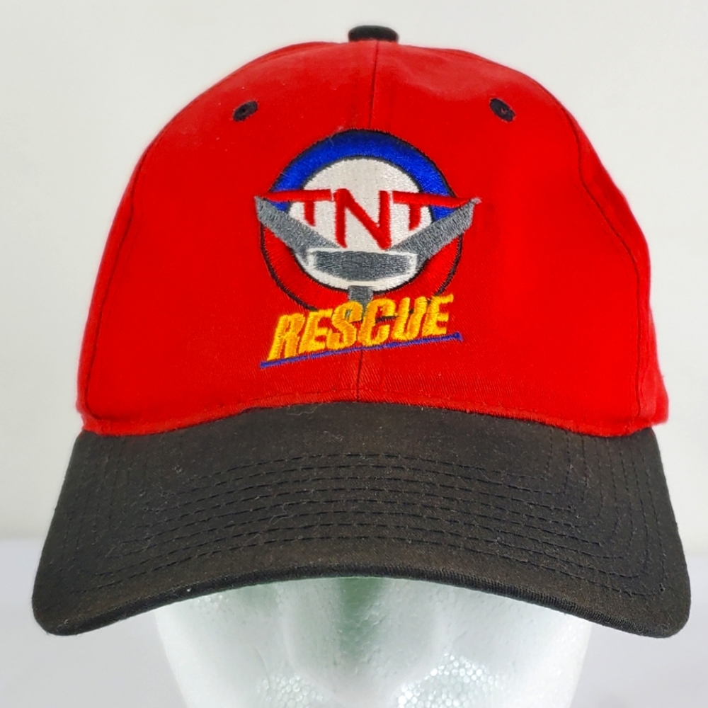 TNT RESCUE Red Black Hat Adult Adjustable Snapback Ball Cap. Embroidered Logo
